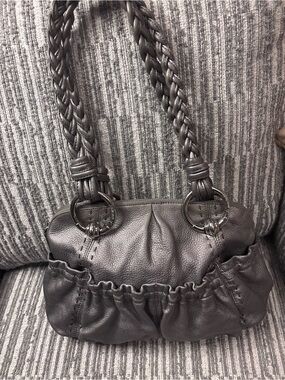 B. Makowsky Pebbled Leather Gathered Shoulder Bag in Silver